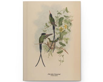 Vintage Hummingbird Hardcover Journal, Red-billed Streamertail, Lined Notebook 5.75x8