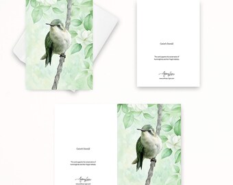 Canivet's Emerald Hummingbird Note Card, Textured Card, Blank Note Cards, Thank You Cards, Nature Cards