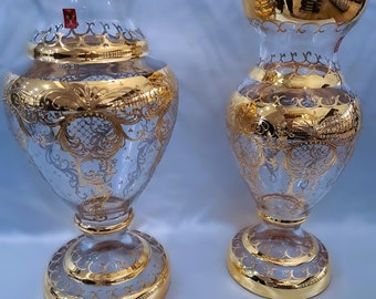 Bohemia glass vase decorated gold