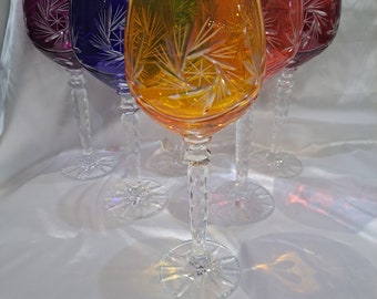 Bohemia crystal wine cut glasses 22 cm 6pc.