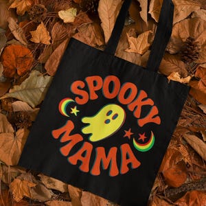 Spooky Mama Tote Bag, Halloween Gift for Mom, Cotton Canvas Tote, Trick or Treat Bag, Reusable Shopping Bag, Halloween Decor