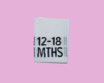 Premium White Children's Age Size Labels - 100% Damask Woven Polyester - Pre-Cut & Folded