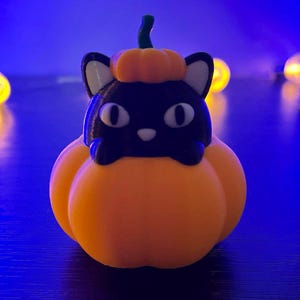 Estatueta de gato de abóbora, decoração fofa de Halloween de gato preto de plástico, decoração de outono, presentes de Halloween artesanais