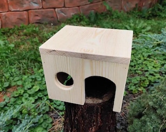 Gemütliches Holzhaus für kleine Haustiere | Natürliche Nager Versteck & Lebensraum Dekor | Hamster, Rennmaus, Maus Unterschlupf