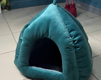 Cozy Plush Pet Cave Bed | Modern Cat and Small Dog Hideout