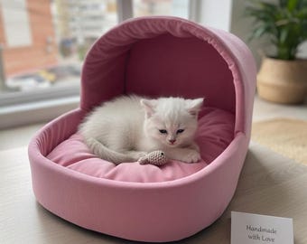 Cama para gatos con capucha, cueva de terciopelo suave para gatitos y gatos, casa para gatos de tela de primera calidad, cama acogedora para mascotas de interior.