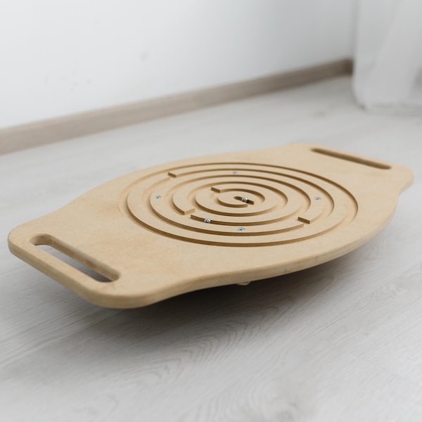 Wooden Balance Board with Maze | Montessori Toddler Toy | Kids Gross Motor Skills Board | Wooden Wobble Board Game for Balance