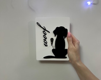 Gancho personalizado para correa de perro • Perchero personalizado para mascotas • Decoración con huella de pata • Letrero con nombre para perro