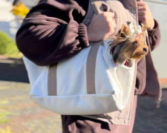 Stylish Pet Carrier Tote for Cats and Small Dogs • Soft Sided Suede Travel Bag • Cozy Pet Carry Bag with Safety Leash