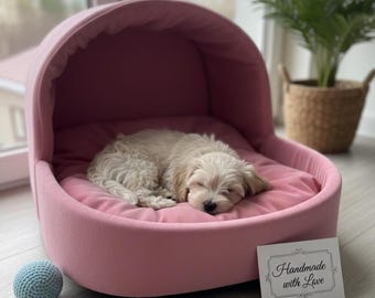 Cozy Covered Small Dogs Bed with Removable Cushion – Luxury Fabric Basket Bed for Cats, Soft Pet House