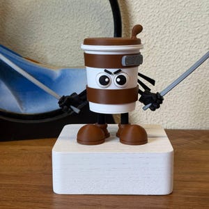 Cappuccino Assassino Meme Figurine – 3D Printed Brainrot Meme Gift, Cute Desk Accessory, Coffee Station Decor, Naruto Fan Collectible