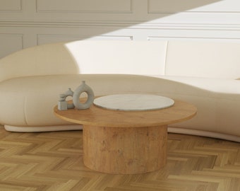 Coffee Table/ Oak and Stone/ Curved Table/ Organic Table/ Modern Table/ Stylish Table/ Natural Marble/ Solid Oak/ Handmade Table