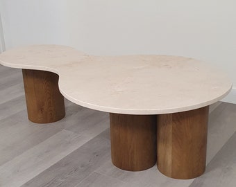 Coffee Table/ Oak and Stone/ Curved Table/ Organic Table/ Modern Table/ Stylish Table/ Natural Marble/ Center Table/ Solid Oak/ Marble