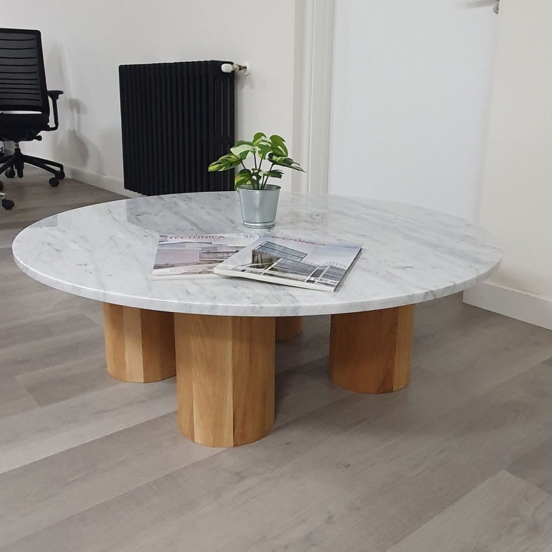 Ferrara Marble Base And Oak Wood Top Coffee Table