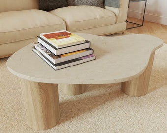 Coffee Table/ Oak and Stone/ Curved Table/ Organic Table/ Modern Table/ Stylish Table/ Natural Marble/ Solid Oak/ Handmade Table