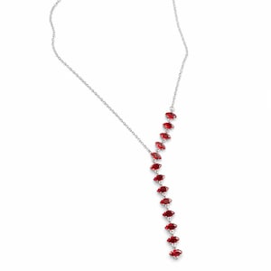 Red Marquise Lariat Necklace | Silver Y Drop Pendant | Tarnish Free Deep V Jewelry | Ruby Red Prom Necklace | Gothic Bridal Gift for Her