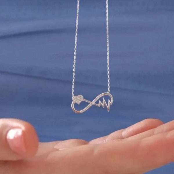 Silver Infinity Beating Heart Rhythm Necklace