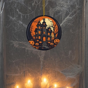Halloween Ceramic Ornament: Spooky Haunted House Decor
