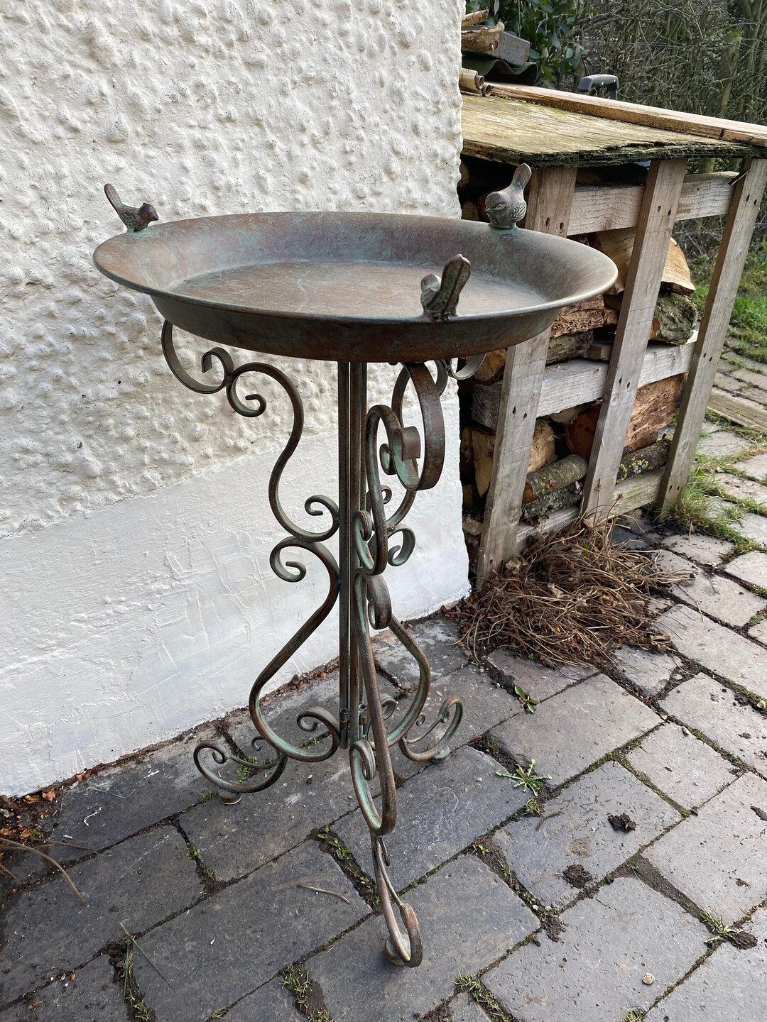 Verdigris Galvanised Metal Bird Table Bath With Ornate Legs Etsy UK