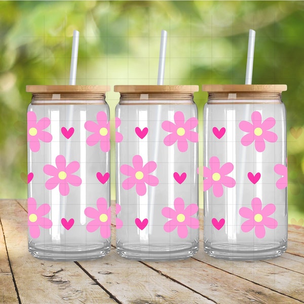 FLEURS POUR LA FÊTE DES MÈRES - canette de bière en verre libbey 16 oz florale chope d'enveloppement svg - svg wrap assez estival - svg conception fête des mères - svg de fleur de marguerite