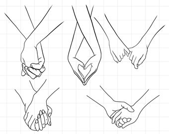 LOVING HAND HOLDING svg images - 5 bundle of couple holding eachothers hand and linking pinky promises - valentines hands together print