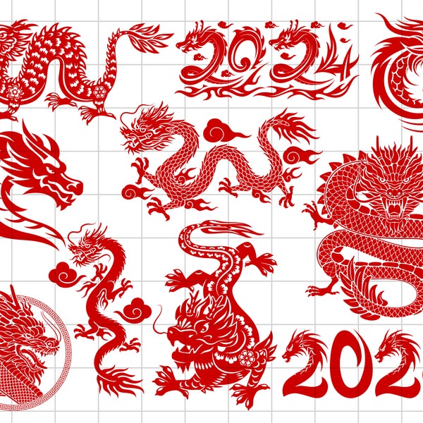 CHINESE DRAGON 2024 - year of the dragon - chinese dragon horoscope svg - chinese new year svg - magestic dragon bundle