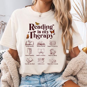 Reading Is My Therapy Short Sleeve Tee | Book Lover Shirt | Soft & Cozy Reading T-Shirt | Bookish Gift for Readers | Literary Comfort Tee