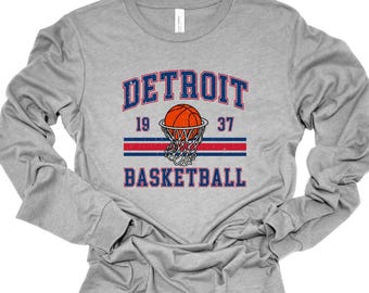 Vintage Detroit Basketball Long Sleeve: Retro Game Day Tee