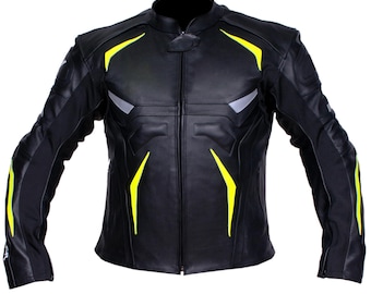 Men's Cowhide Leather Motorbike Jacket: CE Armor, Reflective, Protective