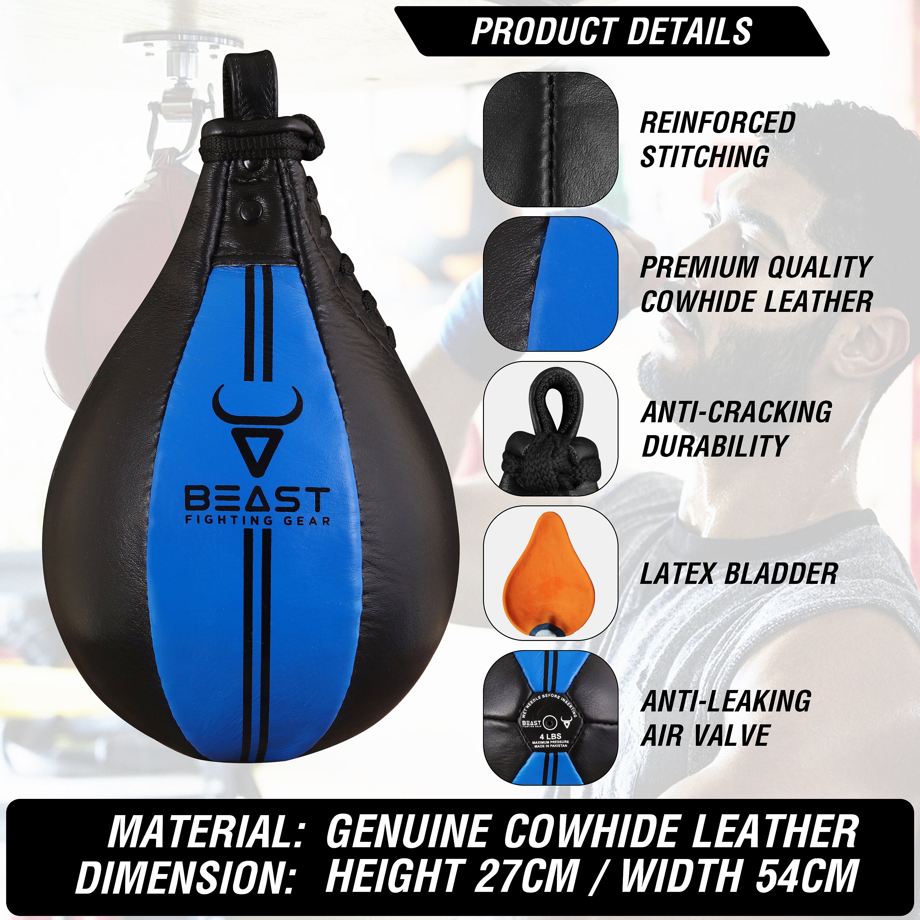 Pallone Doppio Fox-Fight Per Allenamento Boxe - In Vera Pelle, Con Corde Elastiche E Moschettone