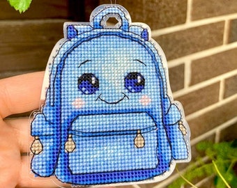 Backpack back-to-school cross stitch pattern, school bag easy stitching, kids crafts, plastic canvas PDF chart, Saga, modern embroidery