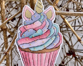 Unicorn Cupcake Cross Stitch Pattern, Cute Pastel Cream Rainbow Dessert Chart, Magical Unicorn Modern Embroidery Decor,PDF Instant Download