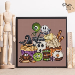 Sweet Halloween cross stitch pattern, digital PDF file, cute embroidery design