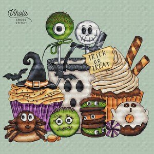 Sweet Halloween cross stitch pattern, digital PDF file, cute embroidery design