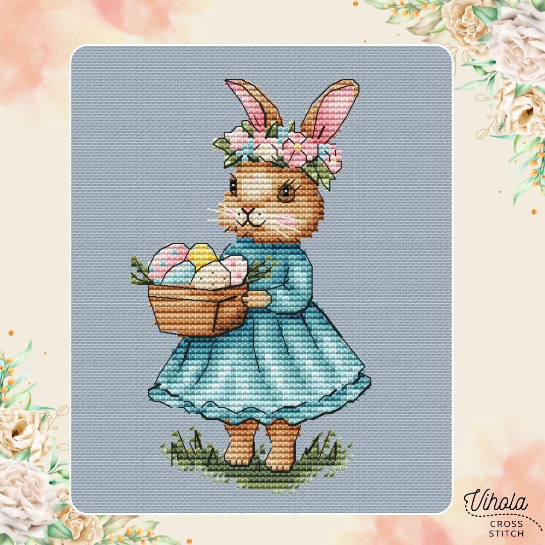 Easter Bunny Girl Counted Cross Stitch Pattern, Cute Hare Digital PDF ...
