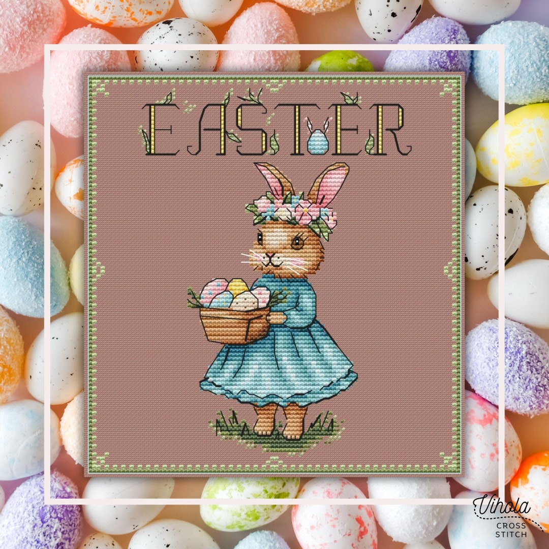 Easter Bunny Counted Cross Stitch Pattern, Cute Hare Digital PDF Chart ...