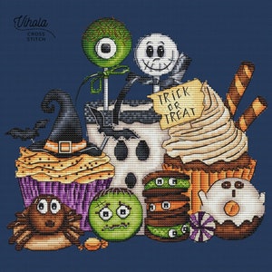 Sweet Halloween cross stitch pattern, digital PDF file, cute embroidery design