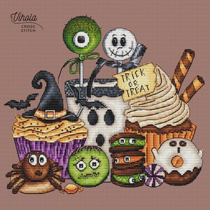Sweet Halloween cross stitch pattern, digital PDF file, cute embroidery design