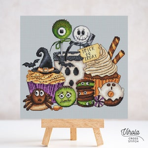 Sweet Halloween cross stitch pattern, digital PDF file, cute embroidery design