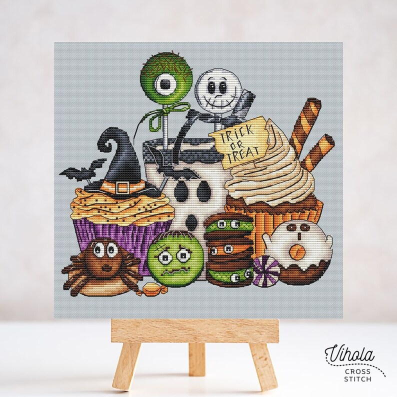 Sweet Halloween cross stitch pattern, digital PDF file, cute embroidery design