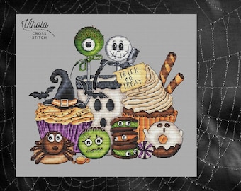 Sweet Halloween cross stitch pattern, sweets counted cross stitch chart, digital PDF file,cute Halloween embroidery design, SAGA,needlepoint