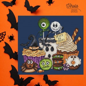 Sweet Halloween cross stitch pattern, digital PDF file, cute embroidery design