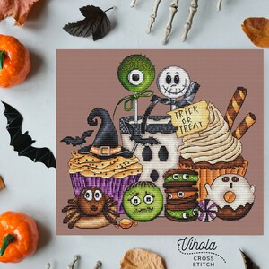 Sweet Halloween cross stitch pattern, digital PDF file, cute embroidery design