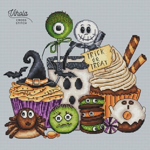 Sweet Halloween cross stitch pattern, digital PDF file, cute embroidery design