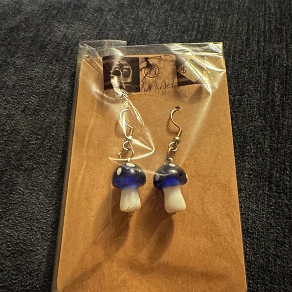 Glass Blue Mushroom Earrings