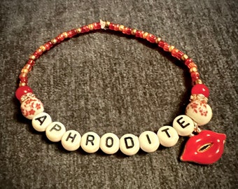 Aphrodite Bracelet with Lips Charm and Porcelain Beads