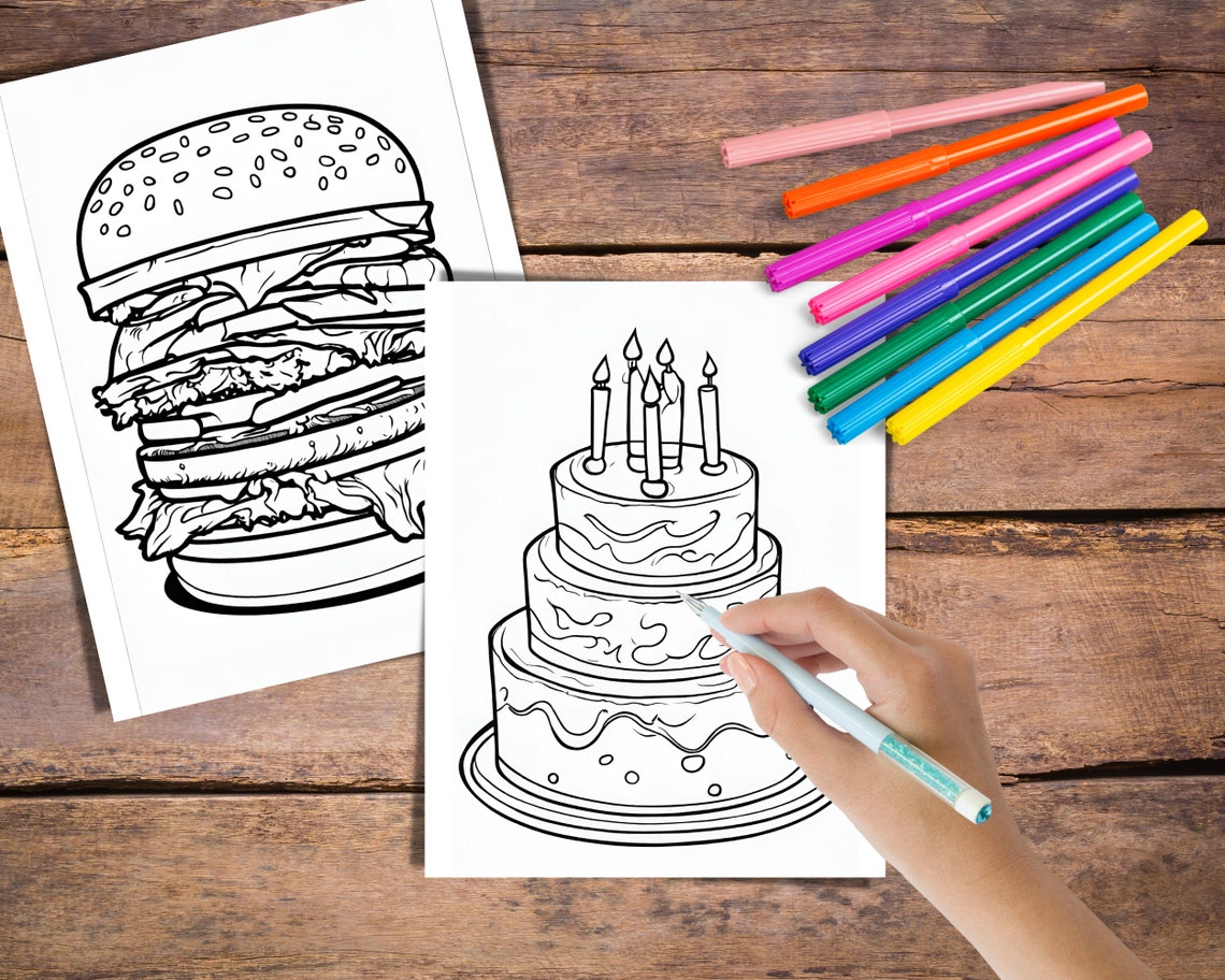 Food Coloring Book Digital Coloring Page Coloring Sheets for Kids ...