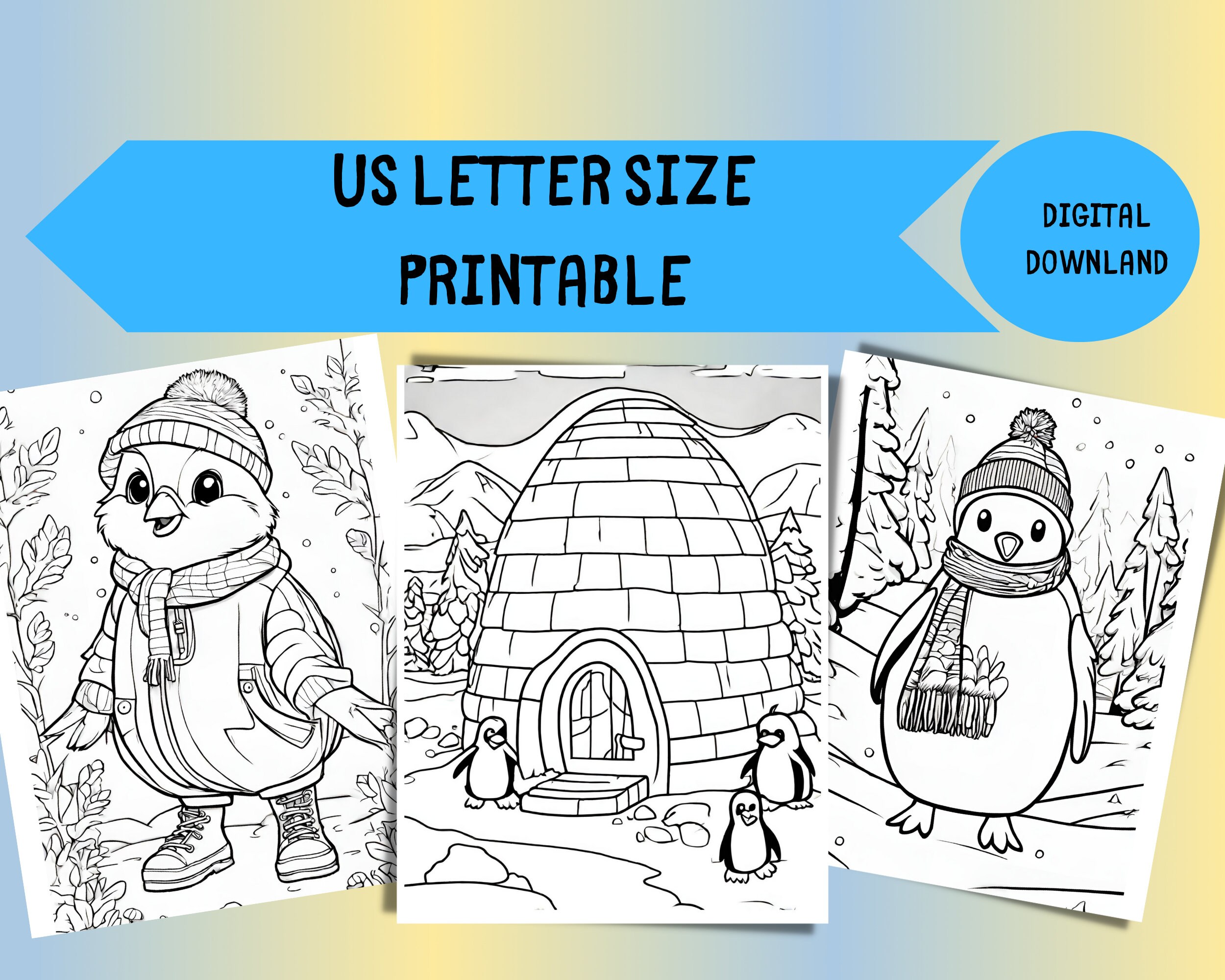 Penguin Coloring Page Animal Coloring Pages Printable Etsy