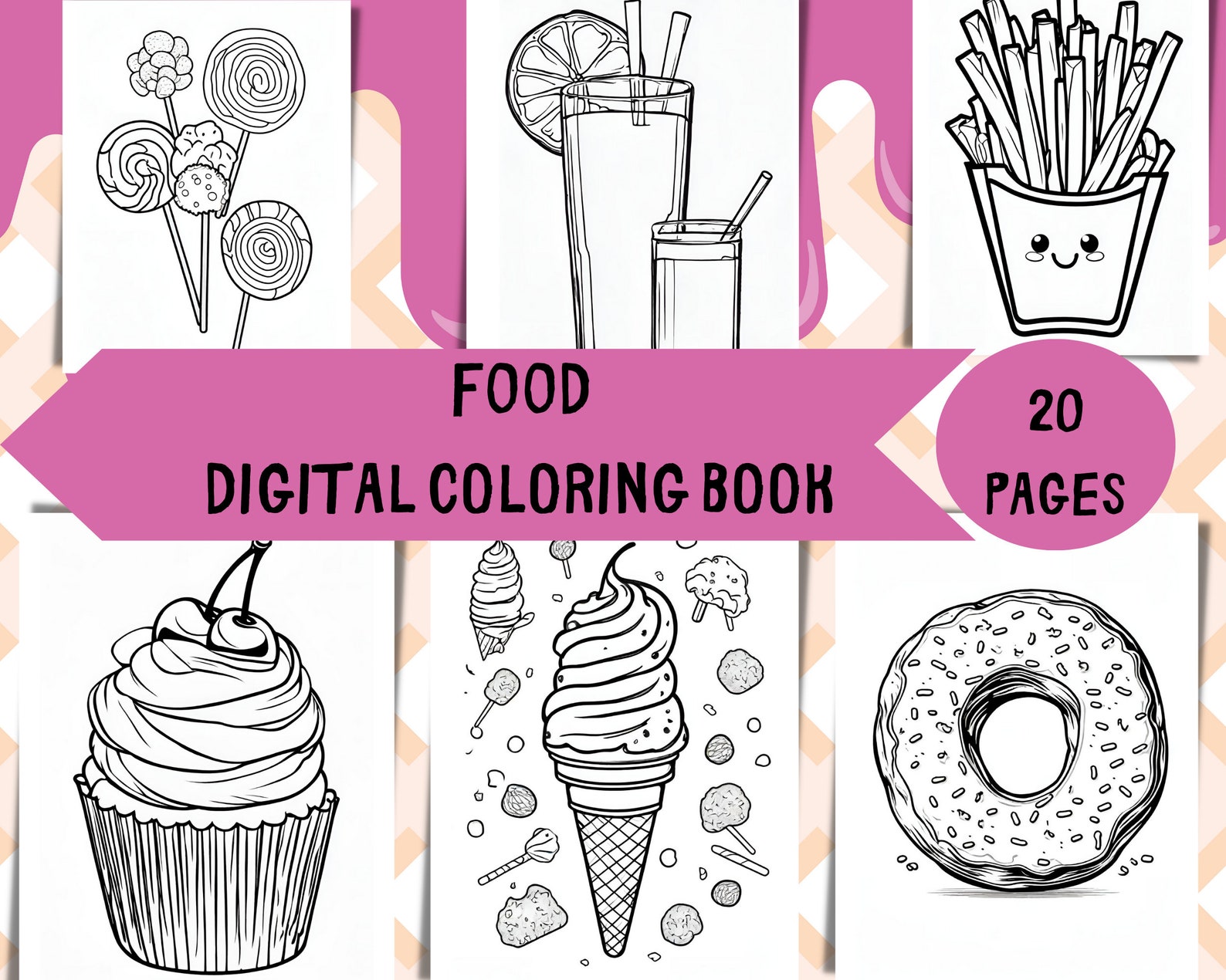 Food Coloring Book Digital Coloring Page Coloring Sheets for Kids ...