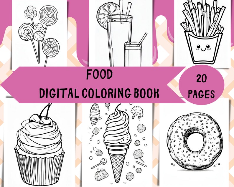 Food Coloring Book Digital Coloring Page Coloring Sheets for Kids